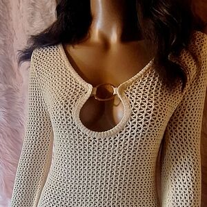 Elegant Cream Knit Sweater Mini Dress